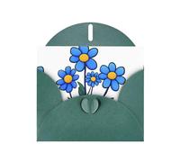 YYHWHJDE Carte de vœux Vert foncé Trois petites fleurs bleues Idéal pour la Saint-Valentin, un anniversaire de mariage et des invitations de fête