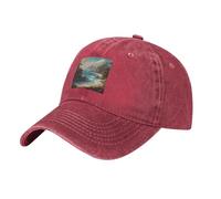 YYHWHJDE Casquette de baseball classique en denim délavé noir avec imprimé côte tranquille réglable en coton pour homme et femme, Rouge, taille unique