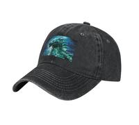 YYHWHJDE Casquette de baseball noire classique en denim délavé avec imprimé tête de bête étrange, chapeau réglable en coton pour homme et femme