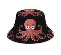 YYHWHJDE Chapeau bob réfléchissant à gros yeux avec image de pieuvre léger, respirant, pliable pour homme et femme, noir
