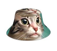 YYHWHJDE Chapeau bob réfléchissant avec image de chat curieux - Léger, respirant et élégant pour l'extérieur Noir