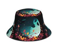 YYHWHJDE Chapeau bob réfléchissant coloré motif lune et feuilles pour homme et femme - Noir