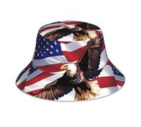 YYHWHJDE Chapeau bob réfléchissant motif aigle patriotique américain avec drapeau américain pour homme et femme, protection solaire réversible, léger, noir