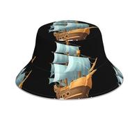 YYHWHJDE Chapeau bob réfléchissant motif bateau pirate dans les vagues - léger, respirant et élégant pour l'extérieur Noir
