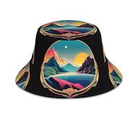YYHWHJDE Chapeau bob réfléchissant motif montagnes et mer coloré pour hommes et femmes décontracté extérieur noir