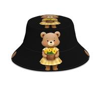 YYHWHJDE Chapeau bob réfléchissant motif ours avec panier à fleurs, unisexe, léger, respirant, pliable, noir