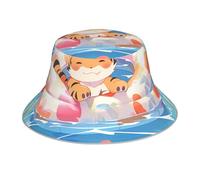 YYHWHJDE Chapeau bob réfléchissant motif tigre de natation pour homme et femme, pliable, réversible, protection solaire, noir