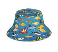YYHWHJDE Chapeau bob réfléchissant pour homme et femme - Protection pour voyage, camping et activités de plein air - Motif poissons de l'océan - Noir, Noir , taille unique