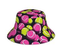Yyhwhjde Chapeau cloche réversible avec imprimé balles de tennis rose vif - Couvre-chef de protection unisexe pour voyage, camping et activités de plein air, noir, Taille unique
