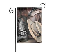 YYHWHJDE Chapeau de cowboy noir bottes western motif mât de drapeau extérieur cour décoration mode 30,5 x 45,7 cm