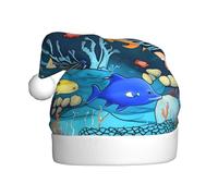 YYHWHJDE Chapeau de Noël bleu avec imprimé monde sous-marin de poissons pour adulte, ce qui en fait un cadeau amusant et durable pour homme et femme