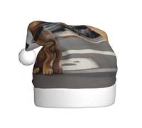 YYHWHJDE Chapeau de Noël imprimé chiot attendant les feux de circulation pour adulte Convient pour Halloween, Noël et Nouvel An