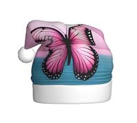 YYHWHJDE Chapeau de Noël imprimé papillon rose et mer pour adulte, ce qui en fait un cadeau amusant et durable pour homme et femme