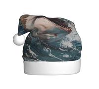 YYHWHJDE Chapeau de Noël imprimé requin dans les vagues pour adulte, convient pour Halloween, Noël et Nouvel An