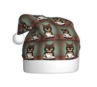 YYHWHJDE Chapeau de Noël pour adulte Motif chats café café doux et moelleux Idéal pour une utilisation à long terme