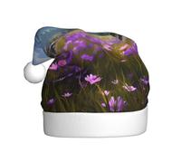 YYHWHJDE Chapeau de Noël pour adulte, motif fleurs violettes, prairie, montagne, paysage, pour adulte, ce qui en fait un cadeau amusant et durable pour homme et femme