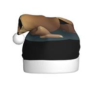 YYHWHJDE Chapeau de Noël pour adulte, motif lion de mer jouant avec une balle, ce qui en fait un cadeau amusant et durable pour homme et femme