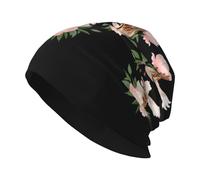YYHWHJDE Chapeau Kni tricoté tendance pour adulte Motif moineaux et rosée Léger Extensible et chaud Noir