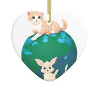YYHWHJDE Chatons et lapins sur la carte du monde image de Noël céramique amour pendentif décoration d'intérieur festival cadeau
