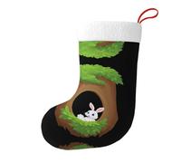 Yyhwhjde Chaussettes de Noël décoratives pour petits cadeaux tels que des bonbons et des petits jouets Motif lapin blanc dans le trou de l'arbre
