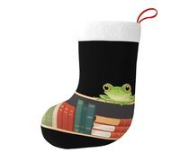 YYHWHJDE Chaussettes décoratives de Noël avec inscription Little Frog on the Bookshelf Easy Hanging Soft and Light