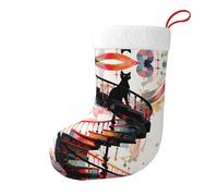 Yyhwhjde Chaussettes décoratives de Noël avec petit chat noir sur l'escalier en colimaçon pour remplir de petits cadeaux tels que des bonbons et des petits jouets