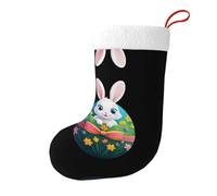 Yyhwhjde Chaussettes décoratives de Noël avec petit lapin blanc sur l'œuf de Pâques pour remplir de petits cadeaux tels que des bonbons et des petits jouets