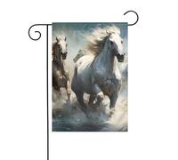 YYHWHJDE Chevaux qui courent dans la rivière - Impressions sur mât de drapeau de jardin - Décoration de cour extérieure - 30,5 x 45,7 cm