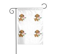 YYHWHJDE Chiot avec fleur dans la bouche Imprimés Drapeau de jardin Décoration de cour 30,5 x 45,7 cm Épais mode