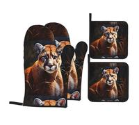 YYHWHJDE Cougar Print Lot de 4 maniques et maniques en polyester imperméable résistant à la chaleur Noir