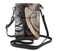 YYHWHJDE Cowboy Chapeau Noir Bottes Western Imprimé Petit Cuir Femmes Bandoulière Flip Téléphone Sac à Bandoulière Imperméable Et Durable