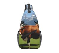 YYHWHJDE Cross Chest Bag Diagonally Sac à bandoulière de qualité, durable et spacieux pour homme et femme, véritable impression vache suisse marron, noir, taille unique, Noir , Taille unique