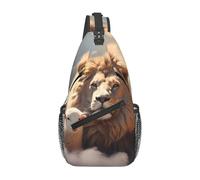 YYHWHJDE Cross Chest Bag Diagonally Sac à bandoulière de qualité, durable et spacieux pour homme et femme, motif agneau avec image d'un lion sur les nuages, noir, taille unique, Noir , Taille unique