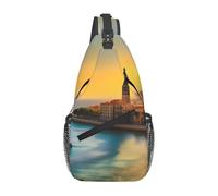 YYHWHJDE Cross Chest Bag Diagonally Sac à bandoulière de qualité, durable et spacieux pour homme et femme Impression coucher de soleil au bord de la rivière, noir, taille unique, Noir , Taille unique