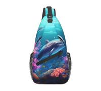 YYHWHJDE Cross Chest Bag Diagonally - Sac à bandoulière de qualité, durable et spacieux pour homme et femme, beau monde sous-marin, dauphins, image de corail, noir, taille unique, Noir , Taille unique