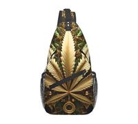 YYHWHJDE Cross Chest Bag Diagonally - Sac à bandoulière de qualité, durable et spacieux pour homme et femme, motif cannabis doré, noir, taille unique, Noir , Taille unique