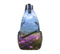 YYHWHJDE Cross Chest Bag Diagonally - Sac à bandoulière de qualité, durable et spacieux pour homme et femme, nature, fleurs violettes, prairie, montagne, impression paysagère, noir, taille unique,