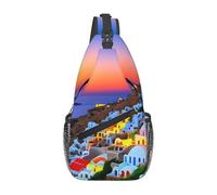 YYHWHJDE Cross Chest Bag Diagonally Sac à bandoulière de qualité, durable et spacieux pour homme et femme, impression paysage île de Grèce, coucher de soleil, noir, taille unique, Noir , Taille unique