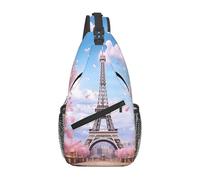 YYHWHJDE Cross Chest Bag Diagonally Sac à bandoulière de qualité, durable et spacieux pour homme et femme Motif floral rose Tour Eiffel Noir Taille unique, Noir , Taille unique