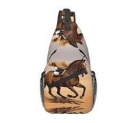 YYHWHJDE Cross Chest Bag Diagonally - Sac à bandoulière de qualité, durable et spacieux pour homme et femme - Motif cheval de course dans le désert - Noir - Taille unique, Noir , Taille unique
