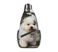 YYHWHJDE Cross Chest Bag Diagonally Sac à bandoulière de qualité, durable et spacieux pour homme et femme, imprimé chien bichon frisé, noir, taille unique, Noir , Taille unique