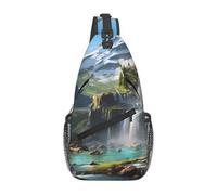 YYHWHJDE Cross Chest Bag Diagonally Sac à bandoulière de qualité, durable et spacieux pour homme et femme Motif cascade de montagne, noir, taille unique, Noir , Taille unique