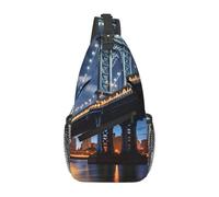 YYHWHJDE Cross Chest Bag Diagonally - Sac à bandoulière de qualité, durable et spacieux pour homme et femme - Imprimé New York Manhattan Bridge Night - Noir - Taille unique, Noir , Taille unique