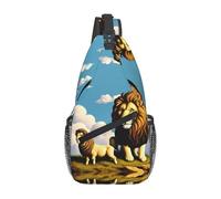 YYHWHJDE Cross Chest Bag Diagonally Sac à bandoulière de qualité, durable et spacieux pour homme et femme, motif agneau avec image d'un lion sur les nuages, noir, taille unique, Noir , Taille unique