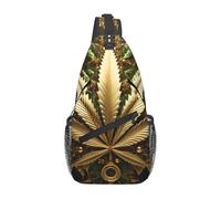 YYHWHJDE Cross Chest Bag Diagonally Sac à bandoulière de qualité, durable et spacieux pour homme et femme, impression cannabis doré, noir, taille unique, Noir , Taille unique