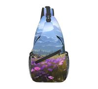 YYHWHJDE Cross Chest Bag Diagonally - Sac à bandoulière de qualité, durable et spacieux pour homme et femme, nature, fleurs violettes, prairie, montagne, paysage, noir, taille unique, Noir , Taille