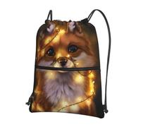 YYHWHJDE Cute Fox Prints Sac à dos avec cordon de serrage - Sac en polyester résistant à l'eau pour la gym, les voyages et la randonnée - Léger, durable et compact
