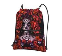 YYHWHJDE Day of the Dead Sugar Roses Skull Prints Drawstring Drawstring Zipper Backpack - Sac de gym léger et résistant à l'eau pour les voyages, le yoga et les aventures quotidiennes