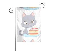 YYHWHJDE Décoration de jardin avec petit chat gris mangeant un gâteau - Double face - 30,5 x 45,7 cm