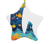 Yyhwhjde Décoration en céramique à suspendre pour sapin de Noël Motif lettres de l'alphabet vagues et poissons 7,9 x 7,9 cm